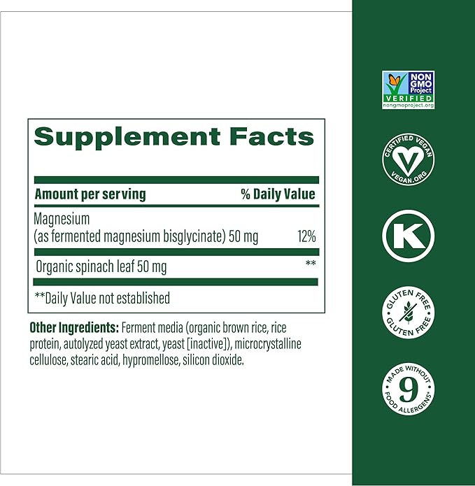 MegaFood Magnesium - Supports heart & nervous system - Magnesium Supplement with fermented Magnesium Glycinate - Vegan, Gluten-Free, Non-GMO and Kosher - Made Without 9 Food Allergens - 90 Tabs