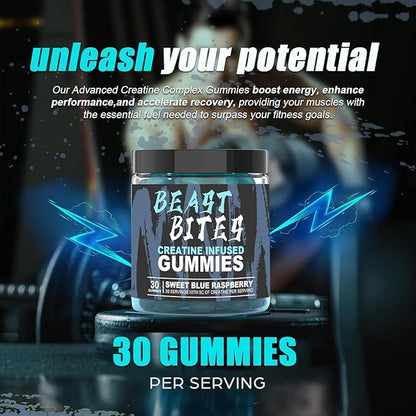 5g Creatine Monohydrate Per Serving - No Sugar or Artificial Colors - Low-Calorie, Vegan & Halal - Blue Raspberry Flavor - 30 Gummies (2PCS)
