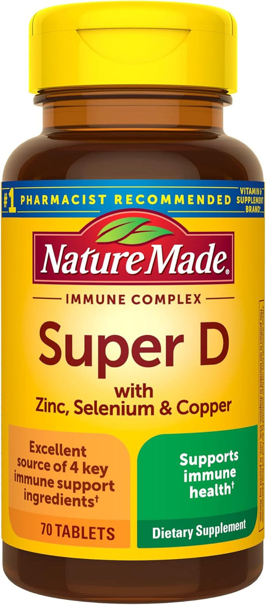 Nature Made Super Vitamin D Immune Complex, Vitamin D3, Selenium, Copper and Zinc Supplements for Immune Support, 70 Tablets, 70 Day Supply