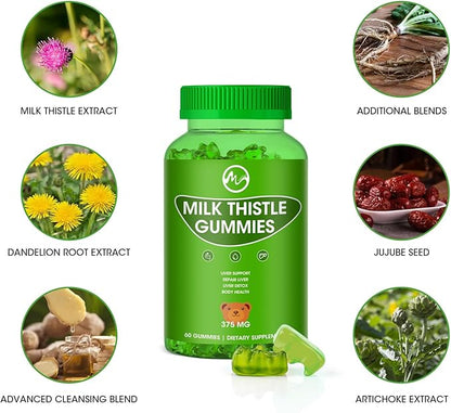 Milk Thistle Gummies, Liver Cleanse Gummy, Organic Liver Detox Supplements for Men & Women - 60 Gummies (Pack of 2)