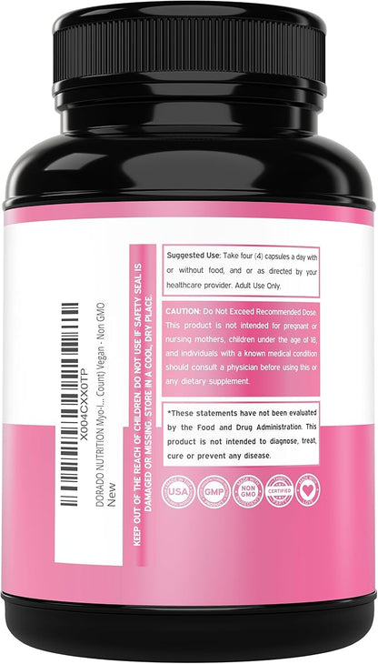 Myo-Inositol & D-Chiro Inositol Supplement (120 Capsules, 2050mg Per Serving Ideal 40:1 Ratio Myo Inositol) For Hormone Balance for Women - Third Party Tested, Vegan Safe & USA Made - 120 Count