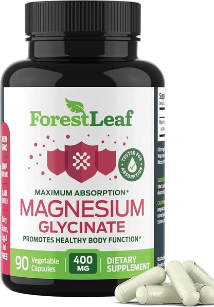 Pure Magnesium Glycinate 400mg Serving - High Absorption Magnesium Glycinate - Mag Bisglycinate for Stress, Bones, Muscles, Nerves, Relaxation & Heart Healt - 90 Capsules