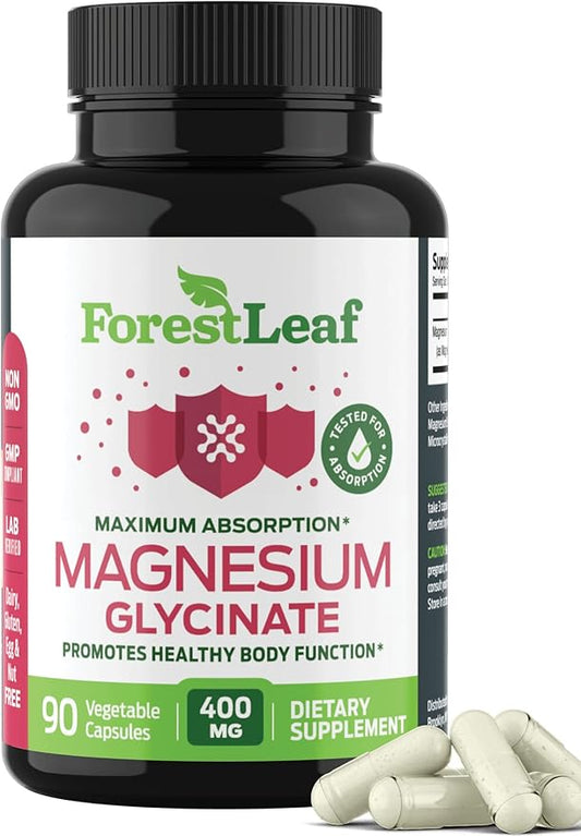 Pure Magnesium Glycinate 400mg Serving - High Absorption Magnesium Glycinate - Mag Bisglycinate for Stress, Bones, Muscles, Nerves, Relaxation & Heart Healt - 90 Capsules