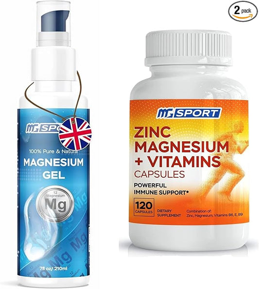 High Absorption Zinc and Magnesium Bundle for Muscle Recovery - Zinc Supplement and Transdermal Magnesium Gel for Leg Cramps