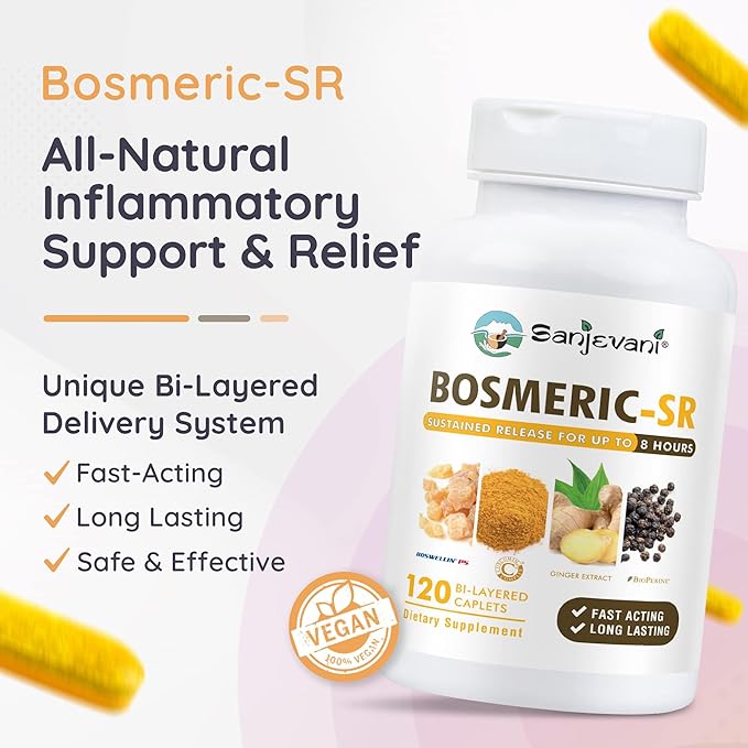Joint Support Supplement, Potent Blend of Turmeric Curcumin with Black Pepper, Boswellia Extract & Ginger, Fast-Acting Joint Supplement, 8-Hour Sustained Release, 120 Caplets - Sanjevani