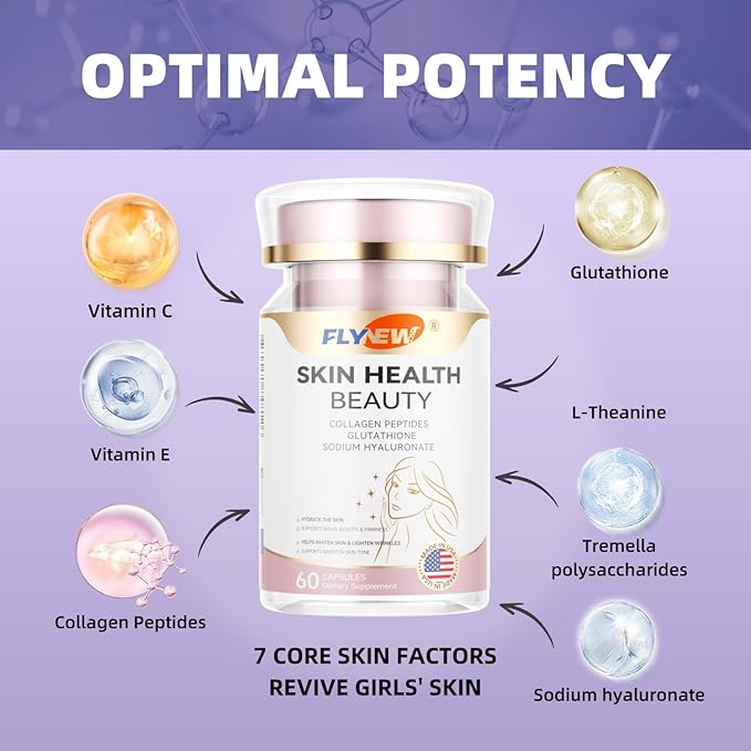 Skin Health Beauty, Collagen Capsules for Beauty, Hair, Skin, Nail &Joint Health, Collagen Peptides, Vitamin C, E, Support Hair Strength & Fullness, GMP, Made in USA 60 Capsules