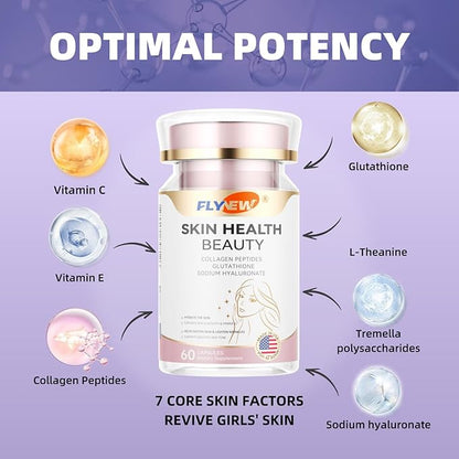 Skin Health Beauty, Collagen Capsules for Beauty, Hair, Skin, Nail &Joint Health, Collagen Peptides, Vitamin C, E, Support Hair Strength & Fullness, GMP, Made in USA 60 Capsules