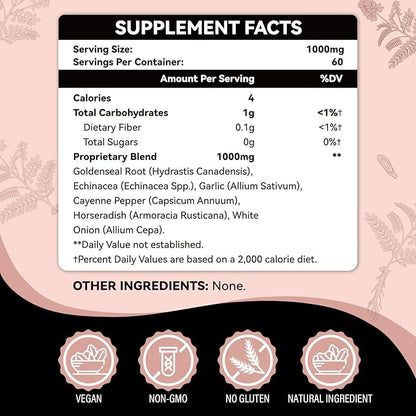 Goldenseal Root Powder Organic Supplement 1000 mg, Goldenseal Powder Supplement with Echinacea & Goldenseal for Immune & Gut Health, Pure & Natural(60 servings per bottle)