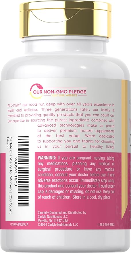 Carlyle Cranberry Pills for Women | 250 Softgels | Supplement with Vitamin C | Non-GMO, Gluten Free | for Her