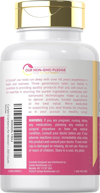 Carlyle Cranberry Pills for Women | 250 Softgels | Supplement with Vitamin C | Non-GMO, Gluten Free | for Her