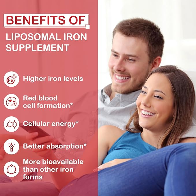 Liposomal Fe Iron Supplement for Women,65 mg Iron Supplements with Folic Acid & Vitamin B12 for Men,Red Blood Cell Production,Energy Support for Adults Iron Deficiency 60 Softgels(1 Bottle)