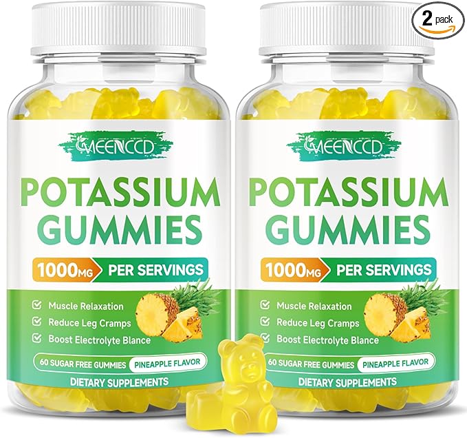 Potassium Citrate Gummies 1000mg, High Potency Potassium Supplement Gummies for Adults Women & Men, Support Leg Cramps & Muscle Health, Sugar-Free, Pineapple Flavor, 120 Count