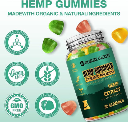 Hemp Gummies 1 Pack for Sleep Stress Anxiety Balance,Relaxes Body & Mind,Natural Edible Gummies with Omega 3-6-9 and Vitamin C,High Potency Organic Hemp Extract-80 Count