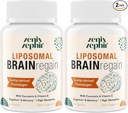 Liposomal Brain Supplements for Memory and Focus - Plasmalogen with Curcumin & Vitamin E for Better Absorption- Suitable for Seniors,Adult Men & Women Cognitive Health,High Potency 120 Servings