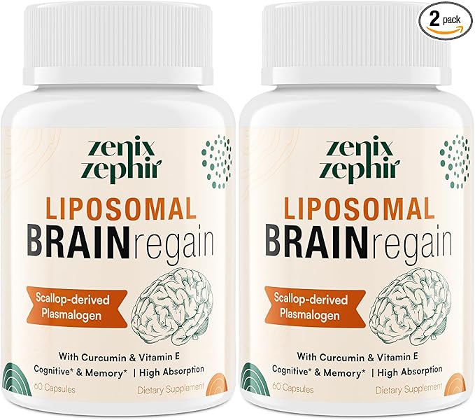 Liposomal Brain Supplements for Memory and Focus - Plasmalogen with Curcumin & Vitamin E for Better Absorption- Suitable for Seniors,Adult Men & Women Cognitive Health,High Potency 120 Servings