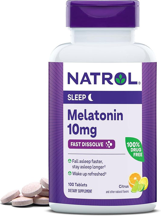 Natrol Fast Dissolve Melatonin 10 mg, Melatonin Supplements for Restful Sleep, Sleep Support for Adults, 100 Citrus-Flavored Tablets, Up to a 100 Day Supply