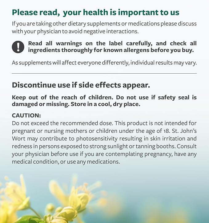 St. John's Wort - 60 Capsules (Non-GMO) Effective St Johns Wort Capsules - Powerful 900mcg Hypericin - Standardized Extract & Whole Herb Supplement - No Oil, Pills, Tea, Tincture - 500mg Per Capsule
