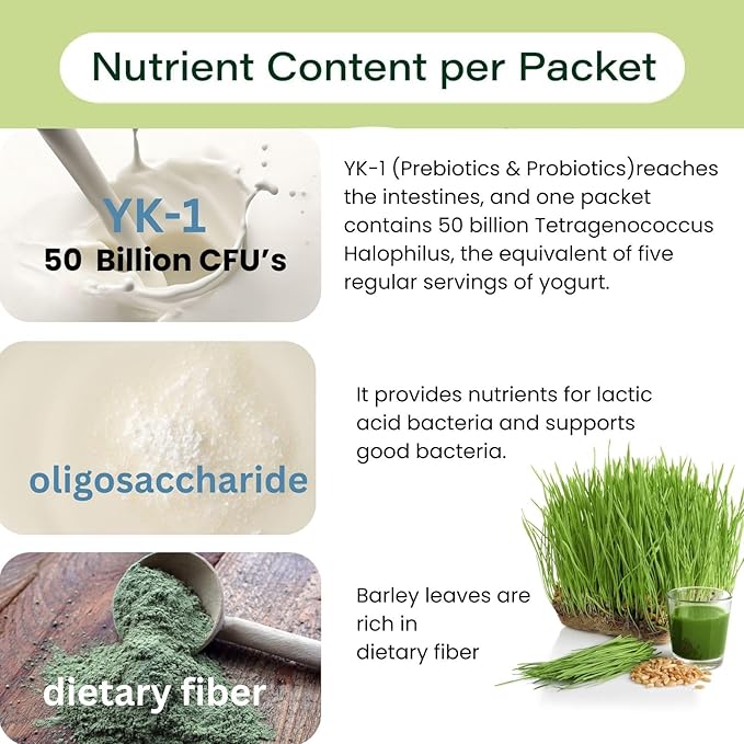 Digestive Enzymes with Probiotics and Prebiotics for All Types, Women & Men, Super Greens Made with Young Barley Leaf Powder & Probiotic Powder from Japan, 7 Portable Sachets