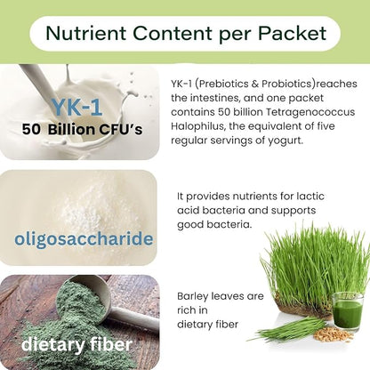 Digestive Enzymes with Probiotics and Prebiotics for All Types, Women & Men, Super Greens Made with Young Barley Leaf Powder & Probiotic Powder from Japan, 7 Portable Sachets