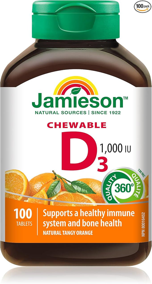 Jamieson Natural Tangy Orange Chewable Vitamin D 1000IU 100 tablets