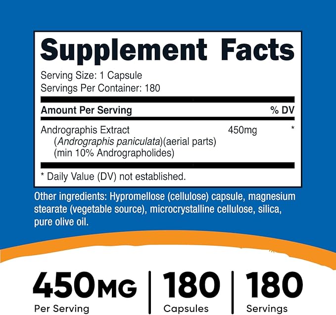 Nutricost Andrographis Extract 450mg, 180 Vegetarian Capsules - Non-GMO & Gluten Free