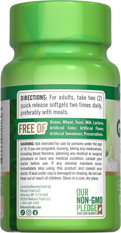 Nature's Truth Odorless Garlic 2400 mg | 120 Softgels | Extract Pills | Non-GMO, Gluten Free Supplement