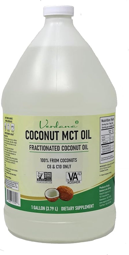 Verdana MCT Oil – 100% Coconut Derived – 1 Gallon - Kosher Food Grade – Vegan – NON GMO– Used for Keto, Paleo, Sports Nutrition, Aromatherapy, Massage, Ayurvedic Oil Pulling Oral Rinse Mouthwash