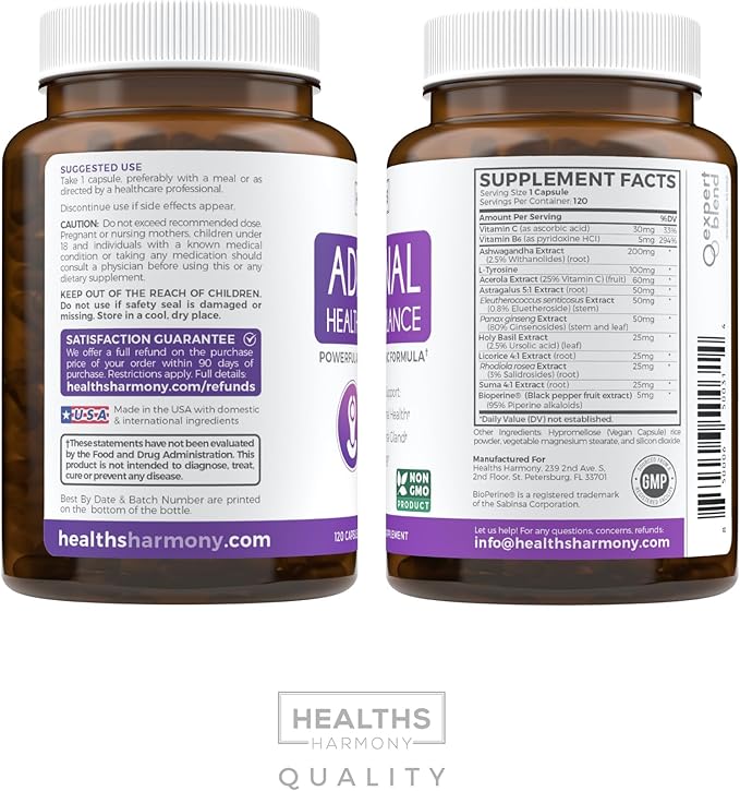 Adrenal & Ashwagandha (1-Month Supply) Calm & Energize Bundle - Adrenal Support with L-Tyrosine (120 Capsules) & USDA Organic Ashwagandha 1350mg Ashwagandha Root Powder per Serve (60 Capsules)