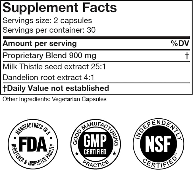 Doctor Morse Milk Thistle Supplement 25:1 Extract 600mg Equivalent to 15000mg, Liver Detox Support 4:1 Extract 300mg Equivalent to 1200mg Dandelion Root - FDA Certified Ultra Potent Formula - 60 Caps