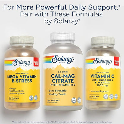 Solaray Calcium Magnesium Citrate 2:1 Ratio with Vitamin D2, Healthy Bone, Muscle & Nerve Support, 60 Serv, 360 VegCaps