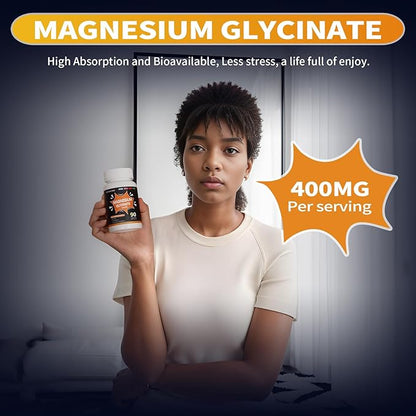 Magnesium Glycinate 400 MG per Serving 100% Chelated for High Absorption, Gentle On Stomach, Non-GMO, 90 Vegetarian Capsules