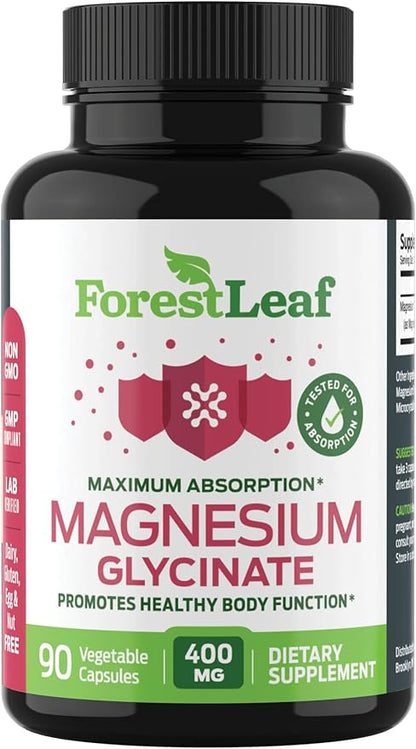 Pure Magnesium Glycinate 400mg Serving - High Absorption Magnesium Glycinate - Mag Bisglycinate for Stress, Bones, Muscles, Nerves, Relaxation & Heart Healt - 90 Capsules