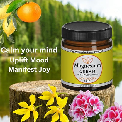 Magnesium Cream with Joy and Zen Scent – Moisturizing & Uplifting Bliss 4oz USA Made