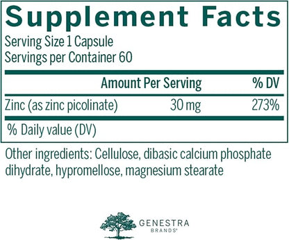 Genestra Brands Zinc Picolinate Formula | Supports Immunity, Skin, and Connective Tissue Formation | 60 Capsules