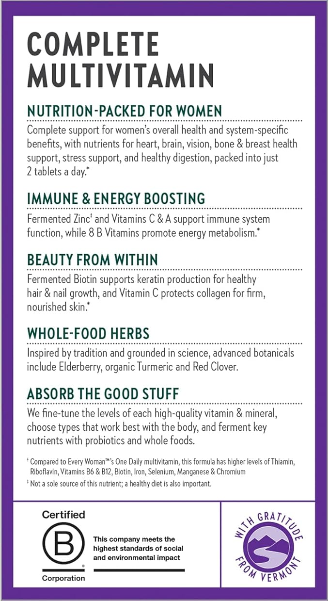 New Chapter Women's Multivitamin, Every Woman, Fermented with Probiotics + Iron + Vitamin D3 + B Vitamins + Organic Non-GMO Ingredients - 48 ct