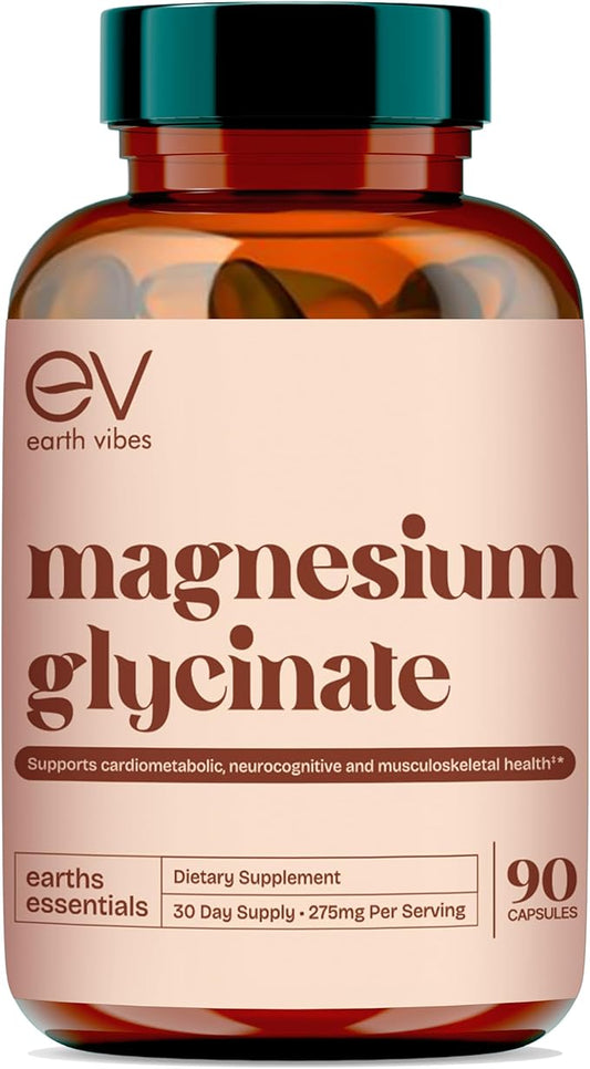 Earth Vibes Magnesium Glycinate Supplement - 90 Vegan Capsules | Restful Sleep & Calm Mood | High Absorption Magnesium Complex | Supports Muscle, Bone and Nerve Health