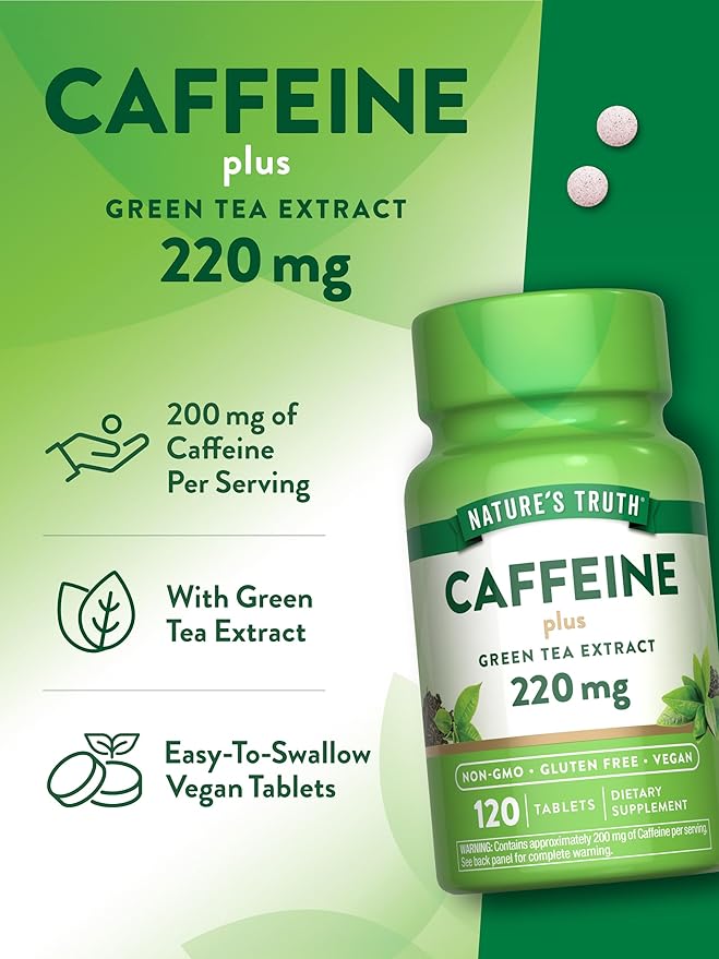 Nature's Truth Caffeine Pills | 220mg | 120 Count | With Green Tea Extract | Vegan, Non-GMO & Gluten Free Supplement
