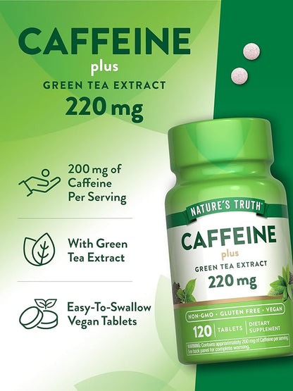 Nature's Truth Caffeine Pills | 220mg | 120 Count | With Green Tea Extract | Vegan, Non-GMO & Gluten Free Supplement