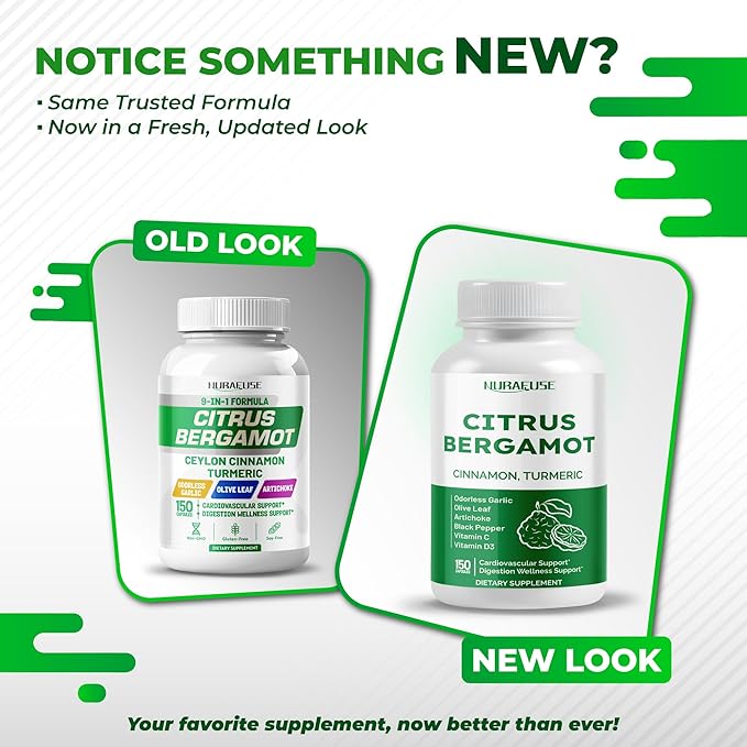 Citrus Bergamot 9-in-1 Formula - with Cinnamon Turmeric Odorless Garlic, Olive Leaf, Artichoke - Made and Tested in The USA