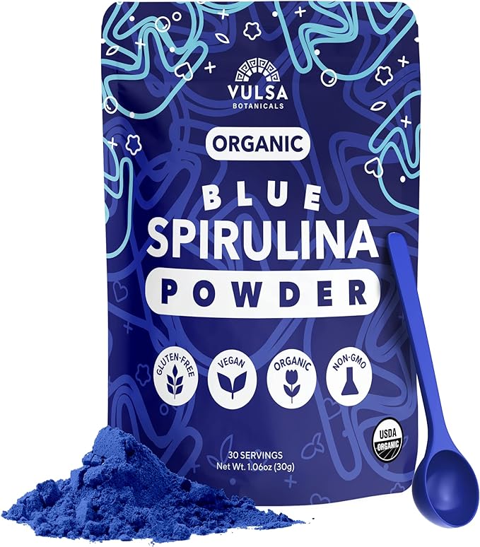 Organic Blue Spirulina Powder - 100% Natural Powdered Blue-Green Algae, No Fishy Smell, Nutrient-Dense Superfood, High Protein, USDA Organic, Non-GMO, Vegan, Make Colorful Food Creations - 30g