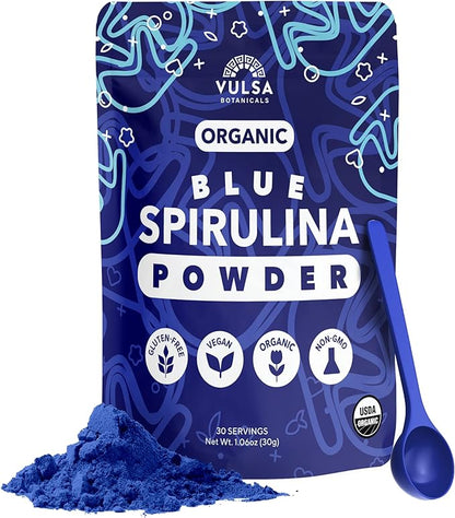 Organic Blue Spirulina Powder - 100% Natural Powdered Blue-Green Algae, No Fishy Smell, Nutrient-Dense Superfood, High Protein, USDA Organic, Non-GMO, Vegan, Make Colorful Food Creations - 30g