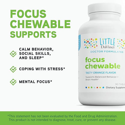 DAVINCI Little Children’s Bundle: Calm (Fruit Punch, 1oz) & Focus Chewable (Orange, 90 Tabs) - Helps Support Brain Health & Sleep for Kids*