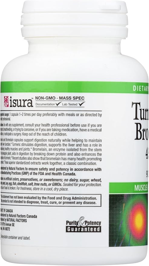 Natural Factors, Turmeric & Bromelain 450 mg, Muscle and Joint Support, 90 Capsules