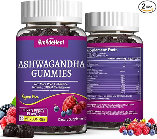 Ashwagandha Gummies 3000mg - Stress Relief & Increased Energy - Ashwagandha Supplements for Women & Men - Natural Mixed Berry Flavor (120 Count)