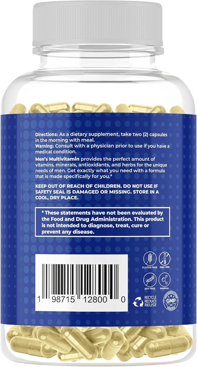 35-in-1 Men's Multivitamins for Immune Support, Stamina & Energy Boost | Men's Health Supplement with Vitamins & Antioxidants | VIT C, B-Complex, Zinc, Spirulina & More | 120 Count