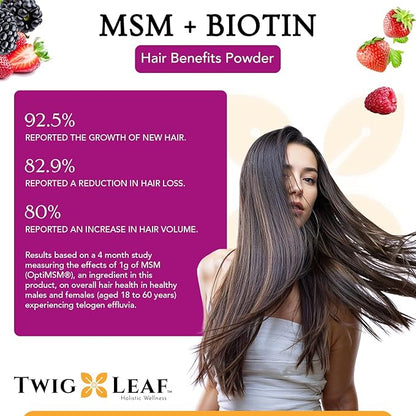 MSM + Biotin Hair Benefits Powder - Hair Growth MSM Supplement for Women & Men - Biotin & Vitamin C Blend - Wildberry MSM Powder for Hair Volume & Strength - Gluten-Free - 30 Servings (8.5 Oz)
