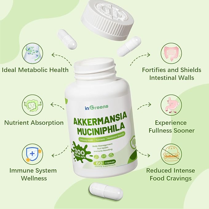 Akkermansia Muciniphila Probiotic for Gut Management - GLP-1 Boosting Supplement with Chicory Inulin, Turmeric, Resistant Starch, Vegan & Gluten Free - 30 Day Supply