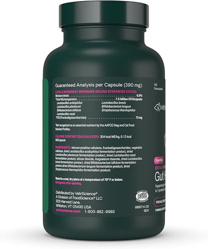 VetriScience Extra Strength Gut Health Probiotic & Prebiotic Digestive Supplements for Dogs & Cats, Gas & Diarrhea & Immune Support, Easy-Open Capsules, 120 Count - New Look