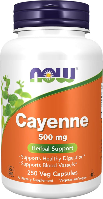 NOW Foods Supplements, Cayenne (Capsicum annuum) 500 mg, Herbal Support, for Digestive Health, 250 Veg Capsules