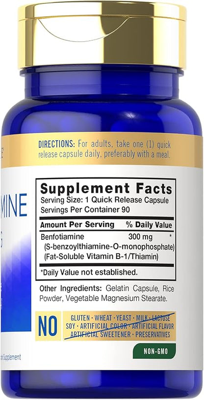 Carlyle Benfotiamine 300mg | 90 Capsules | Fat Soluble Vitamin B-1 | Non-GMO, Gluten Free Supplement